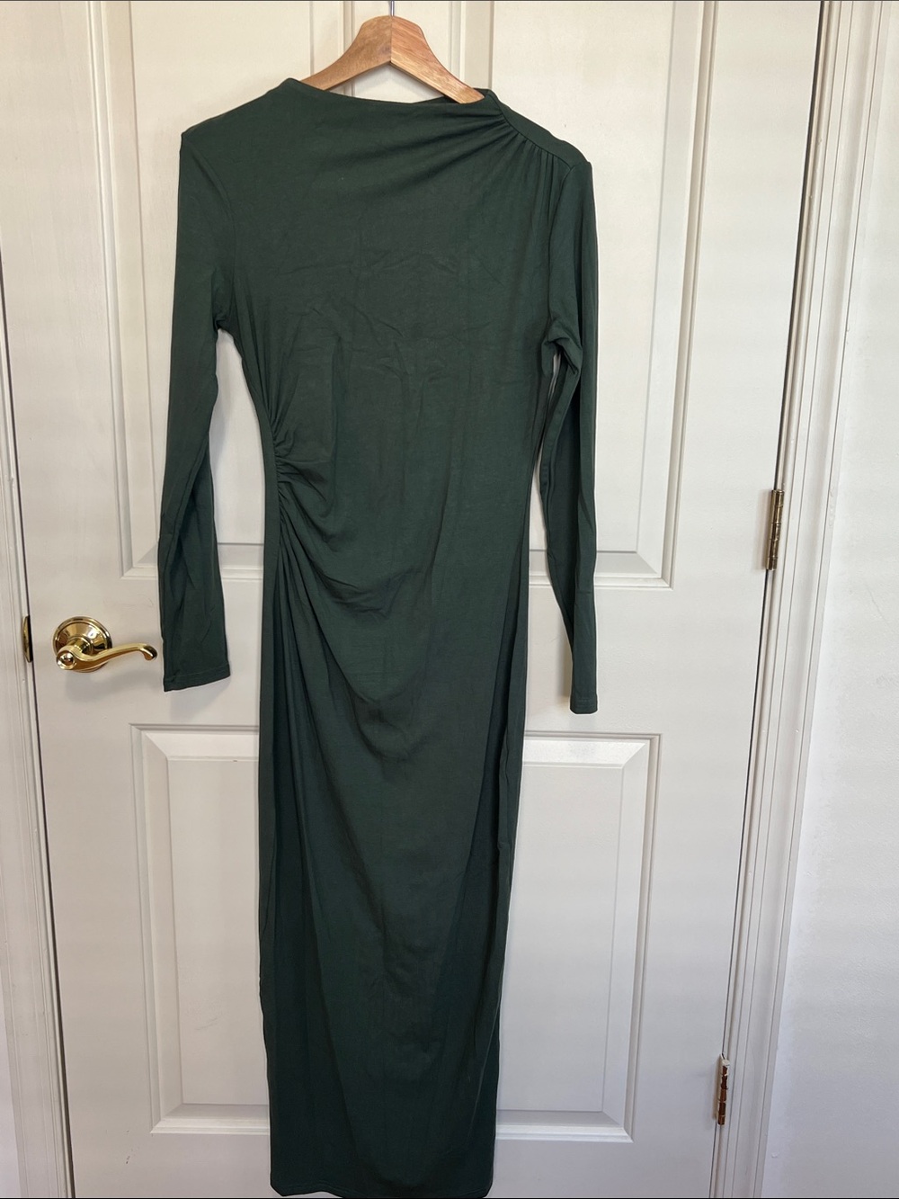 Long Sleeve Dark Green Ruched Women’s Dress